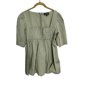 Danielle Bernstein Sage Green Babydoll Square Neckline Mini Dress Small